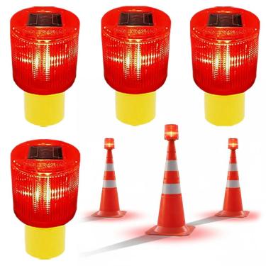 Imagem de Sinalizador Solar Viario Kit 4 Cone Rodovia Transito  Fiscal Avenida Acidente Emergencia Segurança