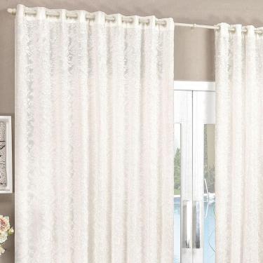 Imagem de Cortina Renda 2,00M X 1,70M Palha Tecido Renda Com Voal Floral Sala Ou Quarto