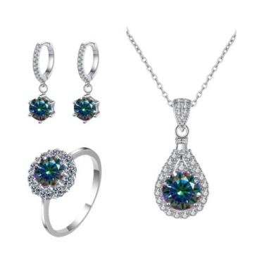 Imagem de Conjunto de Joias com Charme Moissanita - Prata Esterlina 925 - Anel, 