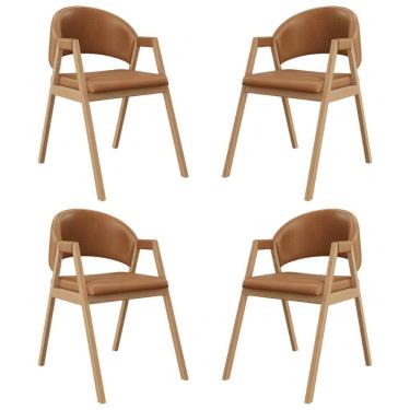 Imagem de Kit 4 Cadeiras Mesa Jantar Suellen Versátil Reforçada Corino Marrom Claro