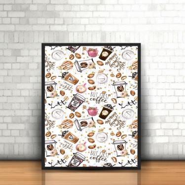 Imagem de Quadro com Moldura Pattern Café Coffe Doce Confeitaria Grãos