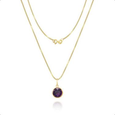 Imagem de Cordão Corrente Veneziana Ouro18k 45cm Ponto De Luz 6mm  Ametista Roxa