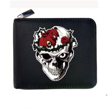 Imagem de Carteira, bolsa de moedas, couro, duas dobras, Skull Warrior Anime - Y