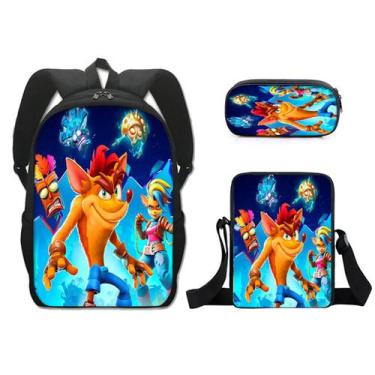 Imagem de Conjunto de mochilas Crashs Bandicoots Cartoon Kids School Nylon - Yiw