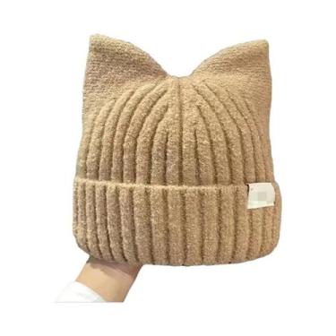Imagem de Gorro Feminino Quente De Tricô Com Orelhas De Gato Fofas Para Outono/I