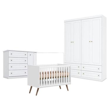 Imagem de Quarto Bebê Americano 4 Portas Com Berço Americano Q 3820 Retrô Branco Acetinado Qmovi Henn