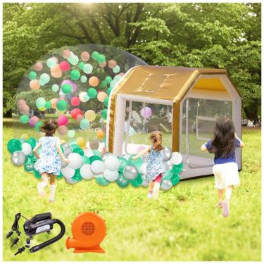Imagem de Tenda Inflável de Bolha Transparente de 3m para Crianças, Casa de Bolha Inflável com Túnel e Soprador de Ar, Bolha com 450W Inflador