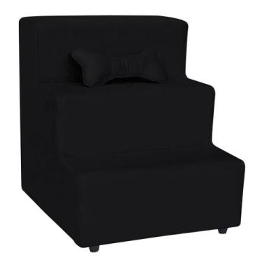Imagem de Escada Escadinha Para Pet 3 Degraus Com Osso Cor Preto Veludo Liberty 