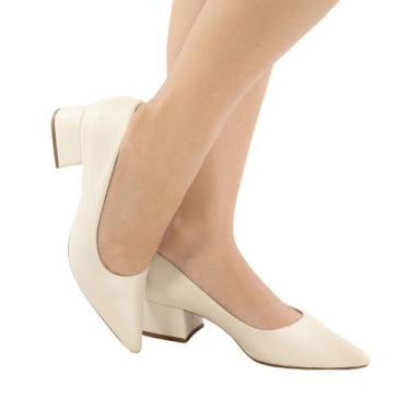 Imagem de Scarpin feminino salto baixo 4cm lindo tendência valle shoes cor:off w