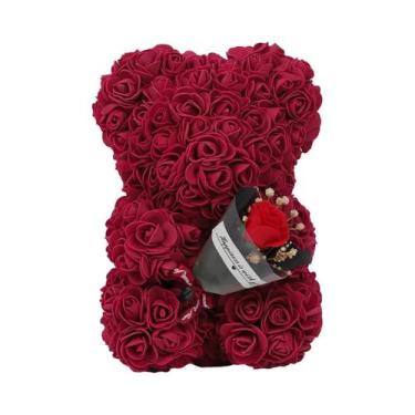 Imagem de Urso De Pelúcia Com Rosa Artificial Eterna De 25m Para Mãe, Presentes 