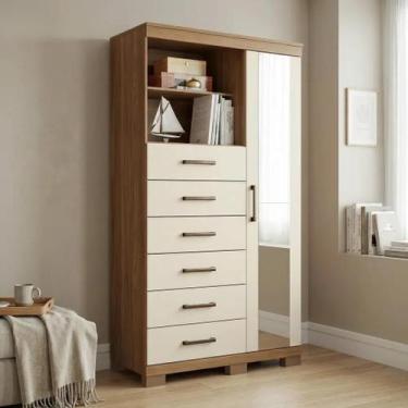 Imagem de Cômoda Sapateira Multiuso 6 Gavetas 1 Porta com Espelho e Pés Marabá J