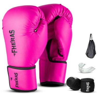 Imagem de Kit Profissional Fheras Luva Tradicional Bandagem e Bucal Boxe Muay Th