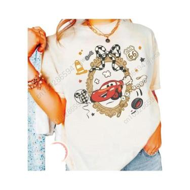 Imagem de Camiseta Feminina De Verão Em Algodão Respirável Disney Carros Retrô F