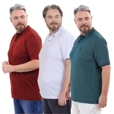 Imagem de Kit 3 Camisa Polo Plus Masculina Piquet Dia a Dia-Masculino