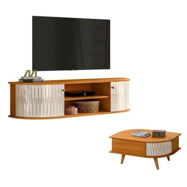 Imagem de Rack Bancada Suspensa Modena com Mesa de Centro Indianápolis Cinamomo Off White – Madetec