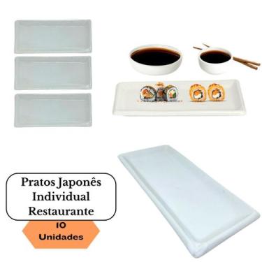 Imagem de Jogo 10 Pratos Sushi Kakusara Retangular Porcelana Branco - Prattos