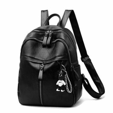 Imagem de Mochila OEM Feminina com Zíper de Grande Capacidade Pu 29 e 5x25 e 5x10cm Preto Lazer Casual