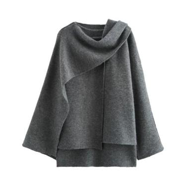 Imagem de Casaco Feminino Oversize De Tricô Para Outono/Inverno, Casual, Elegant