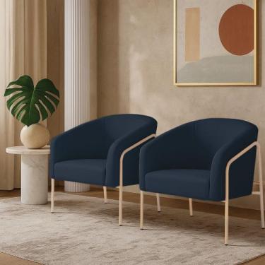 Imagem de Poltrona Sala Industrial Alta Champanhe Kit 2 Stella Suede D03 - D Ros