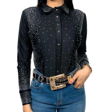 Imagem de Body Country Feminino Pedraria Strass Protecao Uv Roz, Preto, M