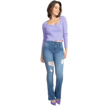 Imagem de Calça Jeans Feminina Flare Cintura média Biotipo 28643, 42, Azul