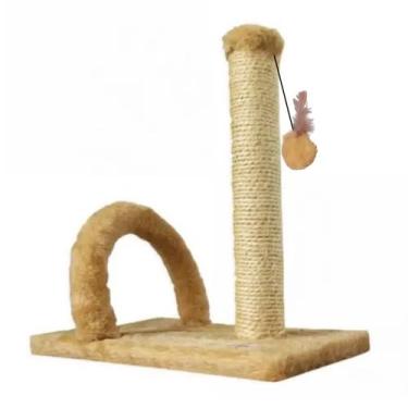 Imagem de Arranhador Para Gatos Poste Com Brinquedo Arco Retangular Bege - Uzeda