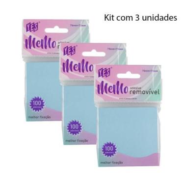 Imagem de Bloco Auto Adesivo Memo Removível Azul (kit com 3 unidades) - Yes