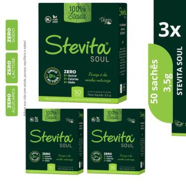 Imagem de ADOÇANTE DIETÉTICO 100 NATURAL ZERO AÇÚCAR STEVIA SOUL Sachês 50 70mg 