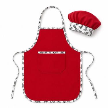 Imagem de Avental Infantil Escolar Vermelho Mini Chef Criança Oxford - Full Flas