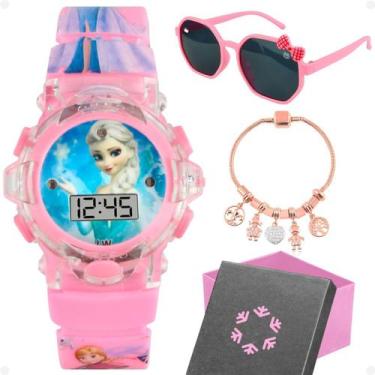 Imagem de Oculos Sol + Pulseira + Relogio Digital Infantil Menina Rosa qualidade