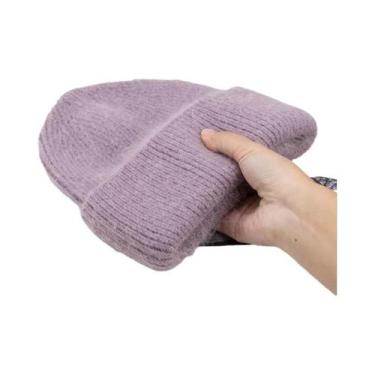 Imagem de Gorro Feminino De Inverno Em Tricô Com Pelo De Coelho, Grosso, Quente 