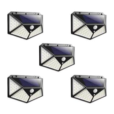 Imagem de Kit 5 Luminarias Solar De Parede 100 Leds Com Sensor de Movimento Pret
