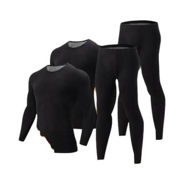 Imagem de Roupa Térmica Masculina 2/4 Peças Cor Sólida Outono Inverno Confortáve