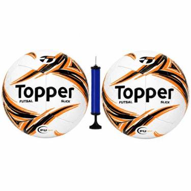Imagem de Kit 2 Bolas Futsal Topper Slick + 1 Bomba De Ar, Laranja