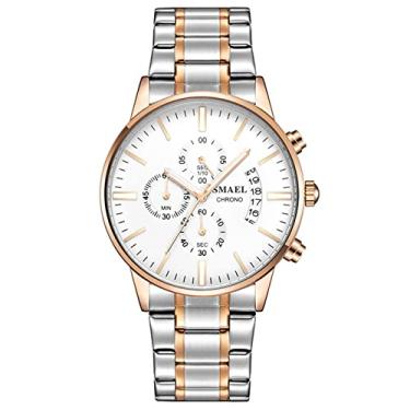 Imagem de Relógio de pulso masculino de quartzo com pulseira de aço inoxidável à prova d'água, mostrador analógico, multifuncional, relógio de pulso masculino luminoso, presente elegante, ouro rosa