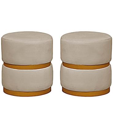 Imagem de 02 Puff Decorativo Luxo Para Sala Kiev Dourado Assento Veludo Bege - Folk Móveis