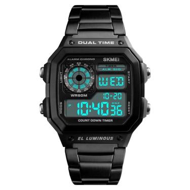 Imagem de Relógio masculino digital quadrado preto multifunção skmei 1335 preto esportivo discreto