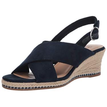 Imagem de Bella Vita Sandália anabela feminina alpargata, Camurça azul-marinho, 12 Wide
