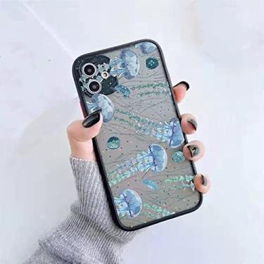Imagem de Capa de telefone impressa de medusas bonitas dos desenhos animados para iphone 7 8 plus se 2020 x xr xs max 12 13 mini 11 pro max fosco capa à prova de choque, água-viva preta 2, para iphone xr