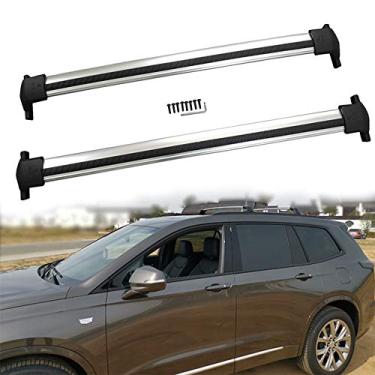 Imagem de UDP 2 peças barras transversais de alumínio barras transversais trilho superior de teto kits de transporte de bagagem, preto serve para Cadillac XT6 2019 2020