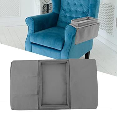 Imagem de suporte de sofá,Suporte de copo de sofá, suporte de copo de sofá, mesa de suporte de armazenamento de braço dobrável de bandeja de sofá, bolsos laterais de tecido (Grey)