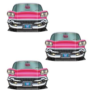 Imagem de Beistle 3 peças de suporte de cabine de fotos conversíveis rosa Rock n Roll para decorações de festa temática retrô dos anos 50, 63,5 cm x 92,7 cm, multicolorido