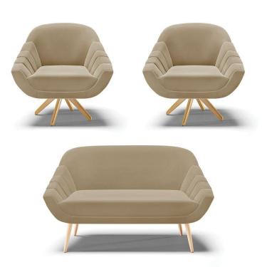 Imagem de Kit 1 Namoradeira E 2 Poltronas Giratória Suede Marrom Rato