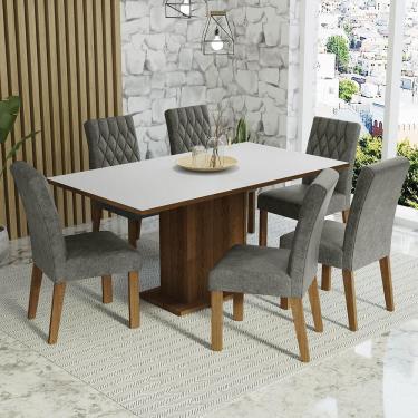 Imagem de Conjunto Sala de Jantar Mesa Tampo de Madeira 6 Cadeiras Rustic/Branco/Silver Hanna Madesa
