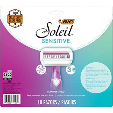 Imagem de BIC Soleil Sensitive Lâmina descartável feminina, lâmina tripla, contagem de 10 lâminas, para um barbear rente e suave