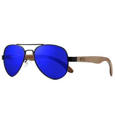 Imagem de Óculos de Sol Madeira Nogueira Artesanal Piloto Polarizados Uv400 (Azul)