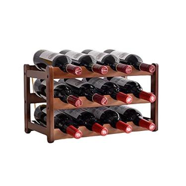 Imagem de Aeumruch Rack de vinho empilhável para bancada de piso independente para armário de cozinha despensa de cozinha, armazenamento de suporte de garrafa de vinho (3 prateleiras para 12 garrafas)