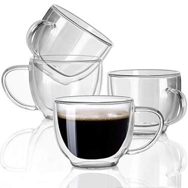 Imagem de Conjunto de 4 canecas de café Expresso de vidro de parede dupla com 200 ml de cappuccino transparente isolado para canecas de café