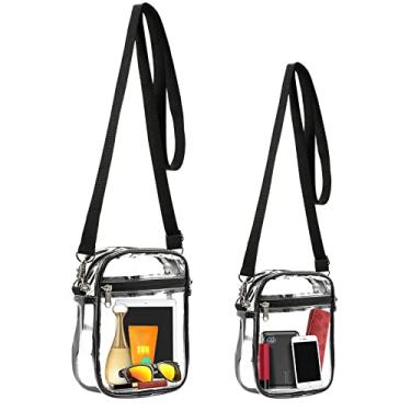 Imagem de 2 pacotes de bolsa transversal transparente aprovada pelo estádio, bolsa transversal transparente com bolso frontal e alça ajustável para shows, festivais, eventos esportivos, viagens, bolsa de ombro transparente para mulheres e homens, Transparente
