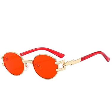 Imagem de Óculos de sol redondos de metal fashion Steampunk femininos masculinos designer de proteção solar óculos de sol hip hop vintage tons góticos, C4 ouro vermelho, tamanho único